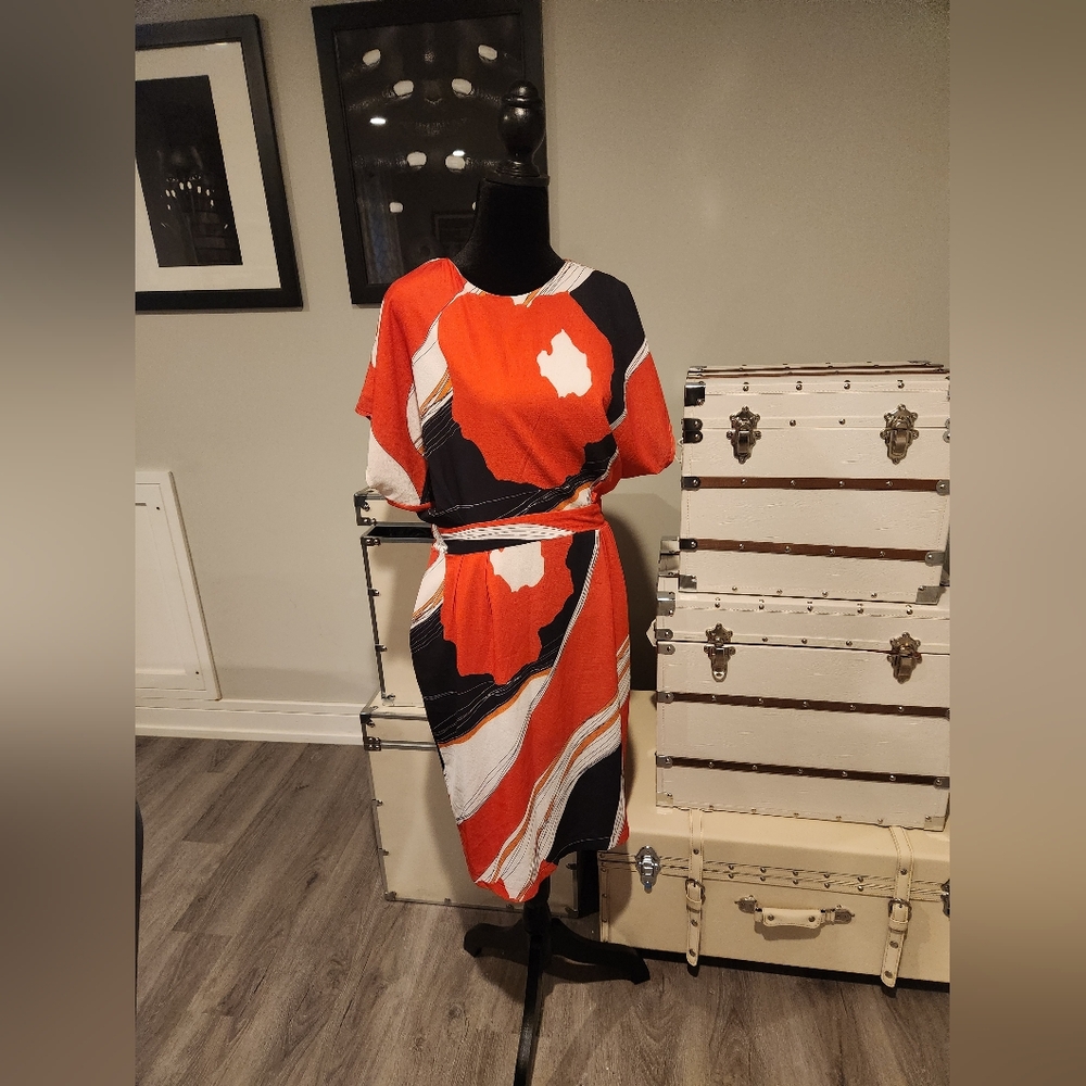 Vibrant Red and Black Abstract Dress